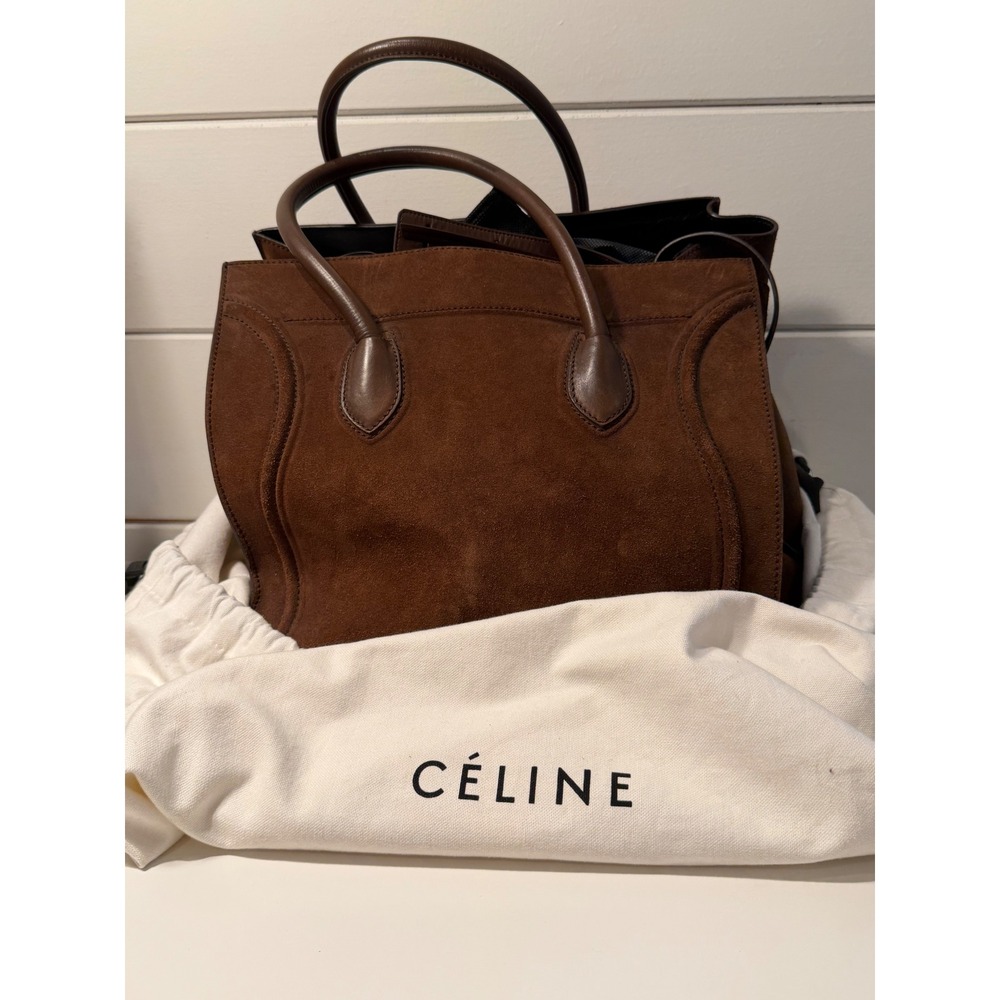 Celine Phantom Luggage Tote Bag Brown Suede Leather Large Handbag - Picture 5 of 11